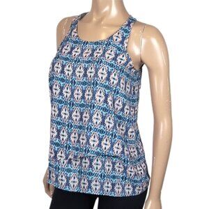 Pink Rose Ikat Print Sleeveless Top Flowy Layered Scoop Neck Summer Blouse